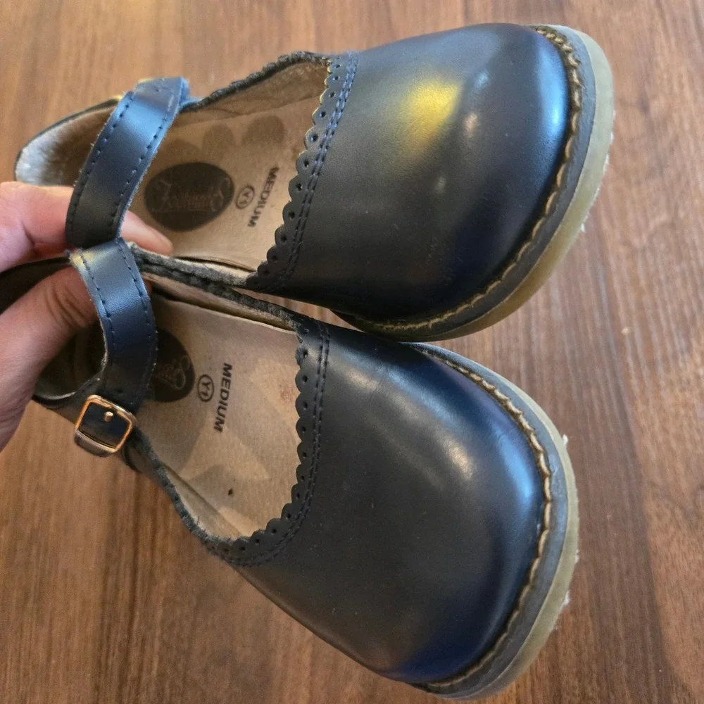 Footmates Girls Navy Blue Leather Scalloped Mary Jane Shoes Size 1Y Medium